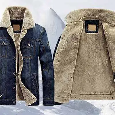 Sherpa lined denim jacket for men