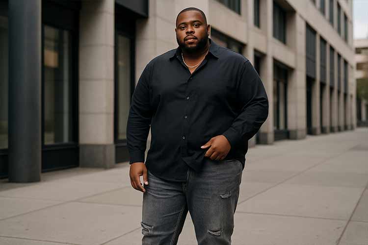 large man in black jeans
