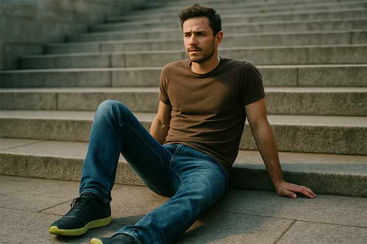 man wering tshirt and stretch jeans