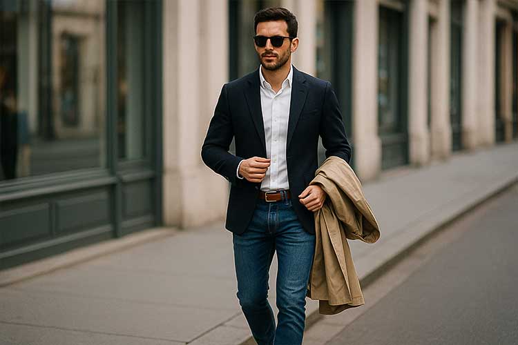 casual sports coat and jeans