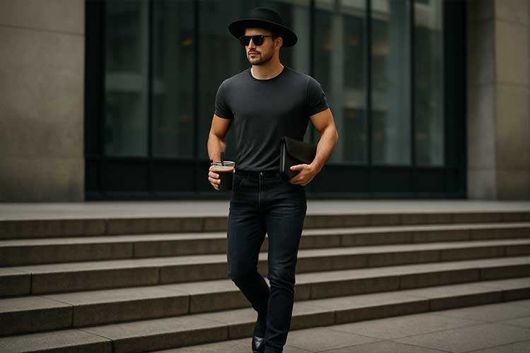 man in black jeans